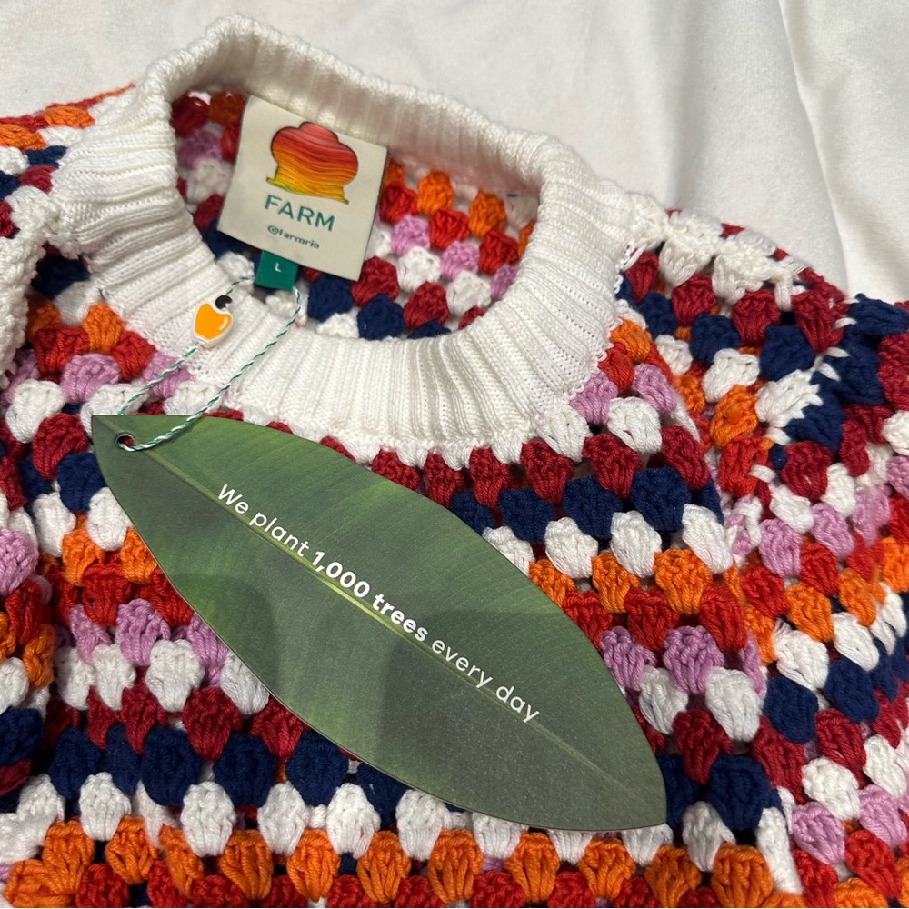 Farm Rio Multicolor Crochet Sweater Handmade Size Large NWT - Picture 14 of 16